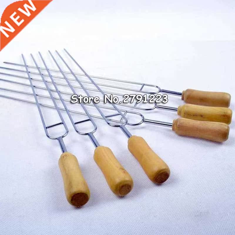 6 pcs/set U Shape BBQ Roast Wood Handle Separated Heat