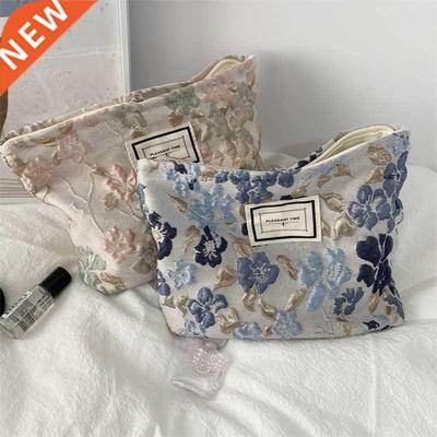 French Relief Flowers Print Cosmetic Bag Washing Bag Large