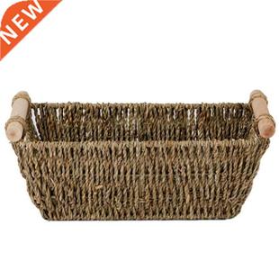 Handmade Woven Basket with Wood Handles Woven Seagrass