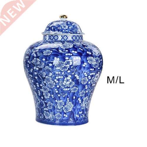 Ceramic Ginger Jar with Lid Blue White Porcelain Glazed