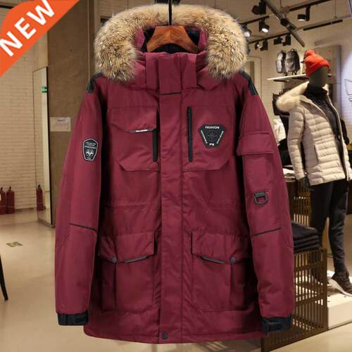Thicken Men's Down Jacket With Big Real Fur Collar Warm Park