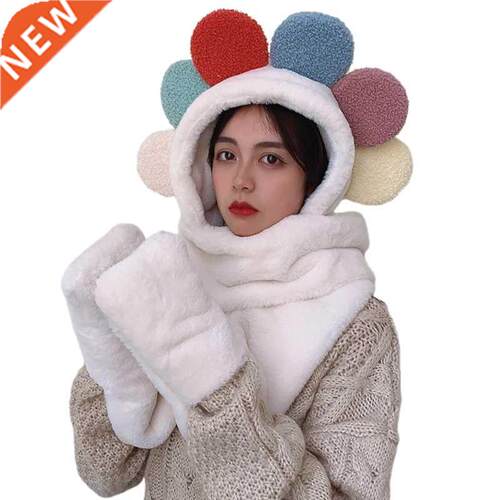 Women Plush Warm Sunflower Petal Scarves for Winter Hood Sca