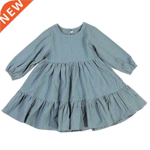 Spring Toddler Girls Dress Cotton Solid Full Sleeve Children