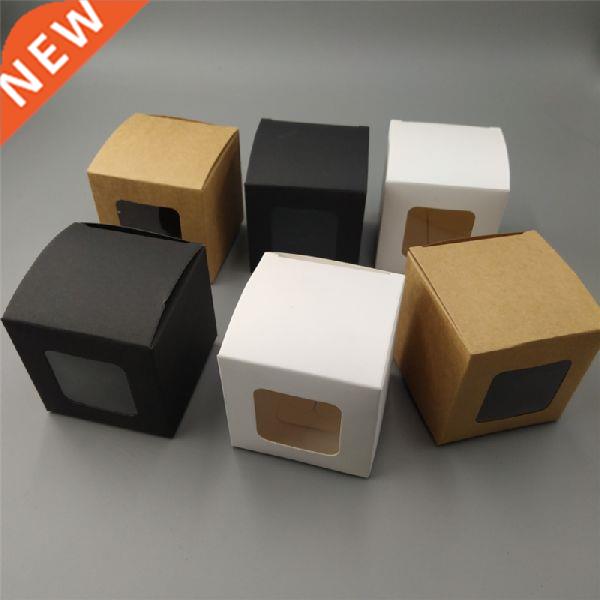 Cube Kraft Paper Window Boxes Blank White Black Paper
