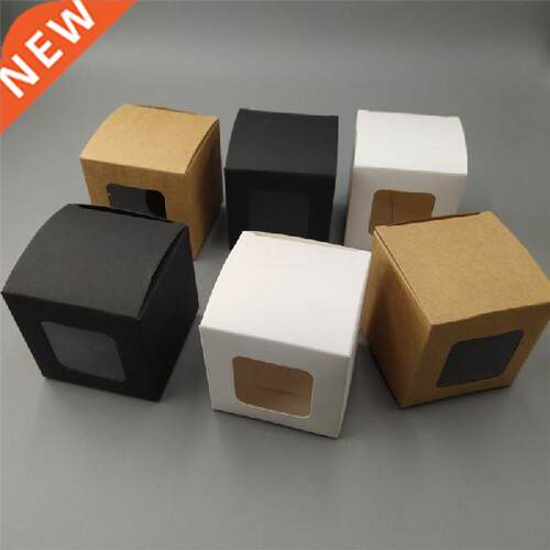 Cube Kraft Paper Window Boxes Blank White Black Paper