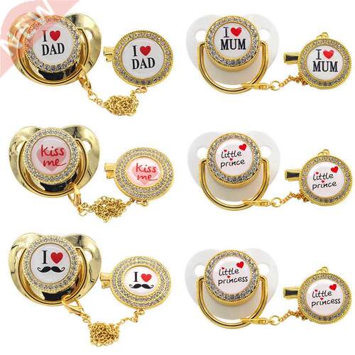 Bling Pacifier with Chain Clip Newborn Boy Girl BPA Free Dum