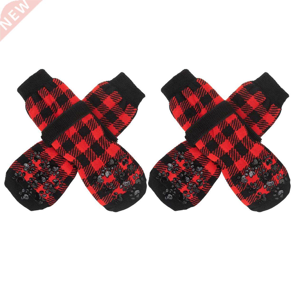 4 Pairs Of Dog Socks Plush Dog Paw Protector Toe Grips For