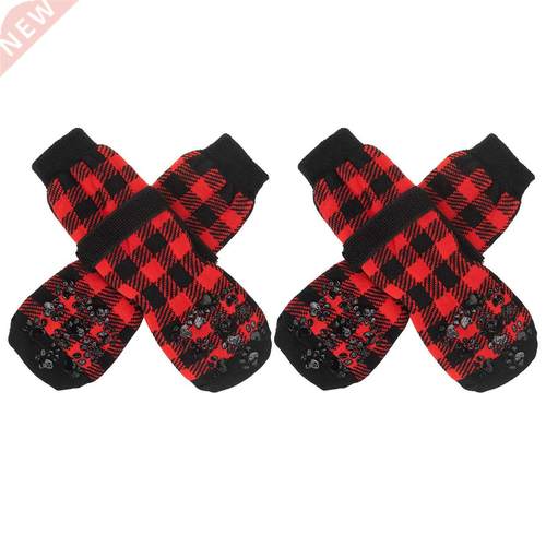 4 Pairs Of Dog Socks Plush Dog Paw Protector Toe Grips For