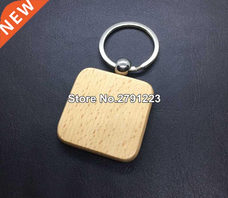 60Pcs 40x40mm lank Square Wooden Keychain DIY Key Tag