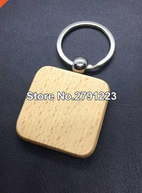 60Pcs 40x40mm lank Square Wooden Keychain DIY Key Tag
