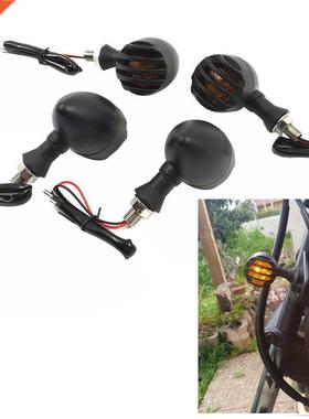 4Pcs Motorcycle Retro Black Grill Bullet Amber Bulb Flasher