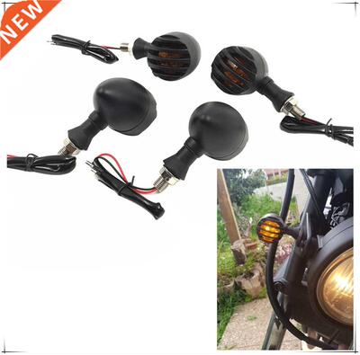 4Pcs Motorcycle Retro Black Grill Bullet Amber Bulb Flasher