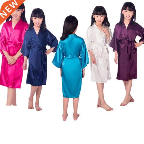 Wholesale Girls Solid Silk Satin Kimono Robes Kids Children