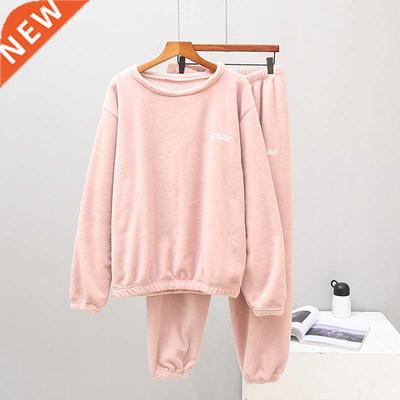 Women Winter Flannel Pajama Set Fleece Pajamas Sleepwear Hom