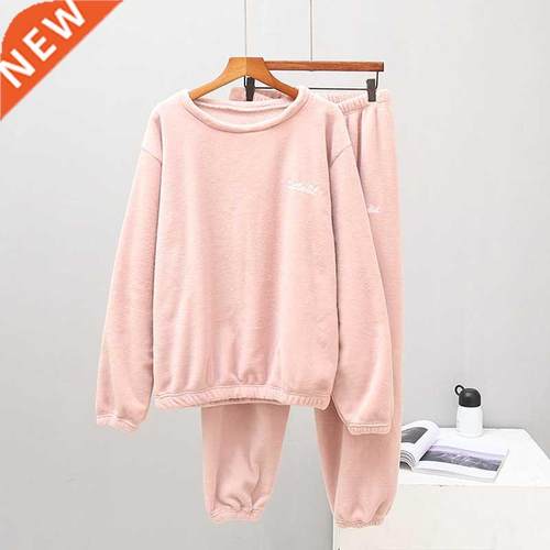 Women Winter Flannel Pajama Set Fleece Pajamas Sleepwear Hom