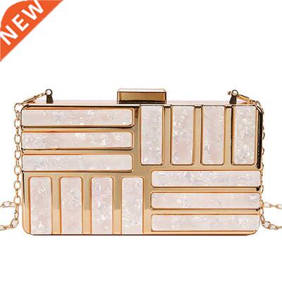 New Fashon Geometrc Bags Metal Splcng Acrylc Handbags L