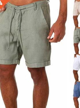 Puimentiua Solid Shorts Men's Casual Fashion Flax Hi