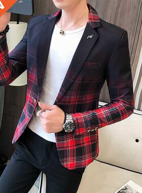 Men Blazer 2021 Spring New Colorblock Plaid Blazer Men Slim