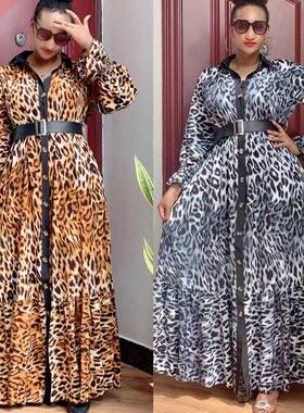 MD African Print Leopard Dress Women Dashiki Maxi Dresses Mu