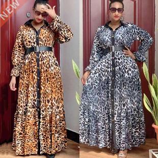 MD African Print Leopard Dress Women Dashiki Maxi Dresses Mu