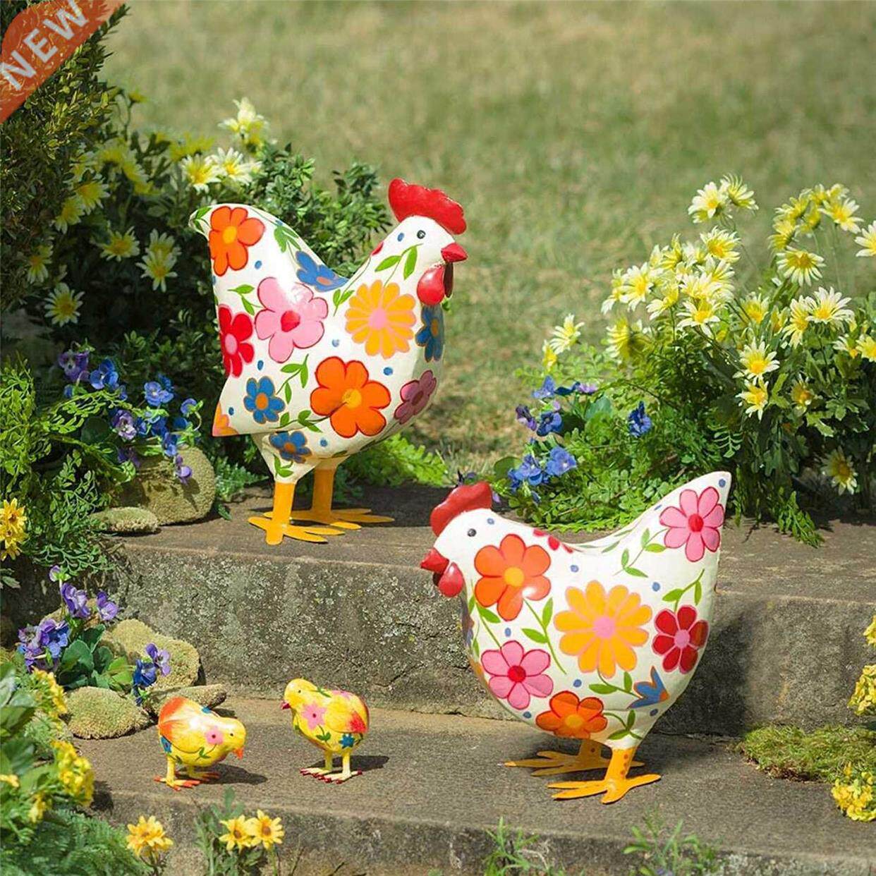 Garden Statue Floral Print Hen Shaped Sculpture Resin图片