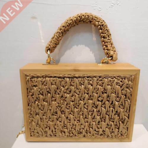 Summer Wooden Frame Straw Woven Beach Bags Paper Rope Tassel