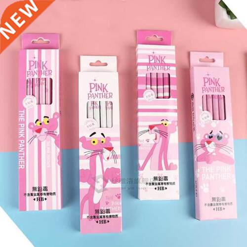 12 Pcs/box Cartoon Animal Pink Panther Leopard HB Wooden Sta