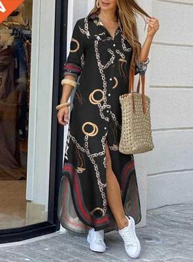 Csul Dresses Women Long Sleeve Shirt Dress utumn Printed