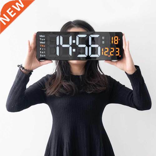 Large Electronic Wall Clock Remote Contr Temp Date Power O