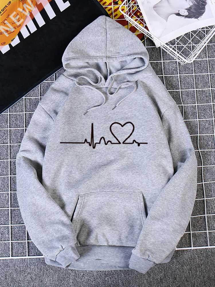 Women Hoodies Casual Harajuku Love Printed Hoodie Autumn Win