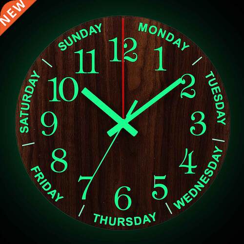 12 Inch Luminous Wall Clock Wood Silent light in dark night