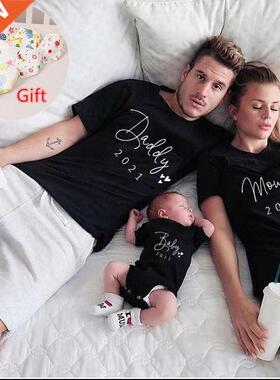 Funny New Daddy Mommy Baby 2021 Family Look Black Cotton Fam