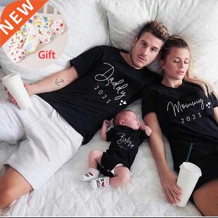 Funny New Daddy Mommy Baby 2021 Family Look Black Cotton Fam