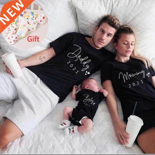 Funny New Daddy Mommy Baby 2021 Family Look Black Cotton Fam