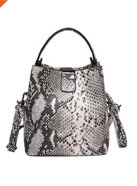 Women Bucket Bag 2021 Snake Print Pattern Square Leather Ba