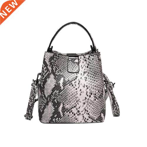 Women Bucket Bag 2021 Snake Print Pattern Square Leather Ba