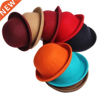 Adult Children Flat-top Fedora Hat Pure Color Imitation Wool