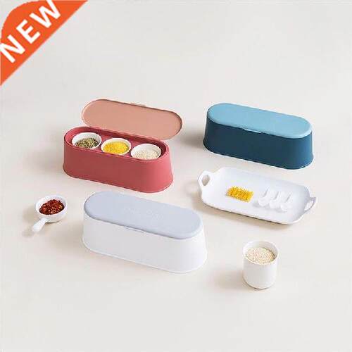 Spice Jar Set 3 Grids Seasoning Box ceramics Spice Storage