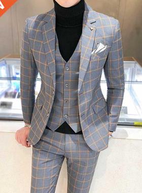 Men Dress Blazers Pants Vest 3 Pece Set / Male Weddng New