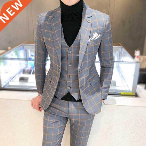 Men Dress Blazers Pants Vest 3 Pece Set / Male Weddng New