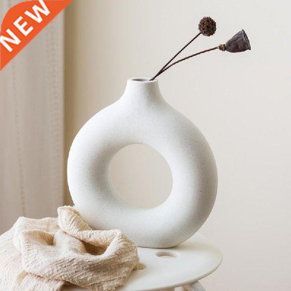 Nordic Circular Hollow Ceramic Vase Donuts Flower Pot Home