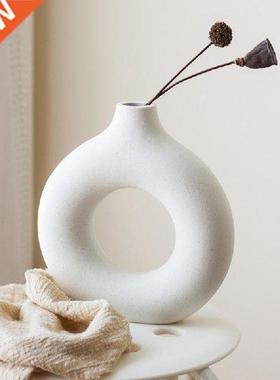 Nordic Circular Hollow Ceramic Vase Donuts Flower Pot Home