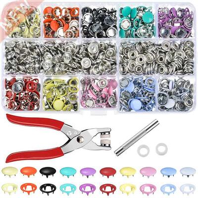 180 Sets 9.5mm Snap Fasteners Kit Tool 10 Colors Metal Prong