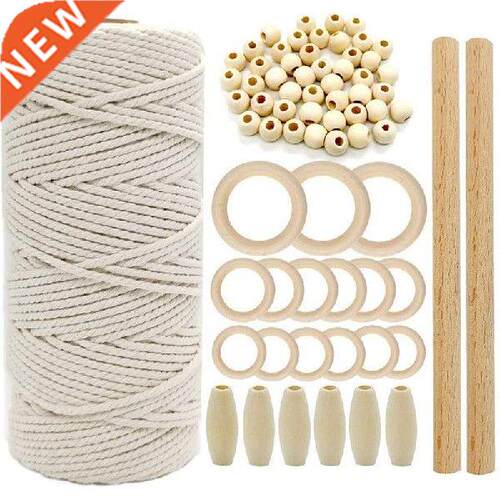 Quality Macrame Cord Natural Cotton Rope m with Wood Ring