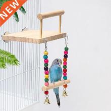 Swing Wooden Parrot Stand Playstand Bird Perch Toy