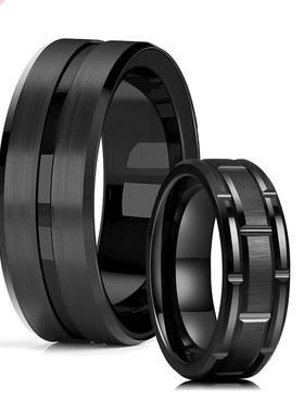 Classic Men's 8mm Black Tungsten Wedding Rings Double Groove