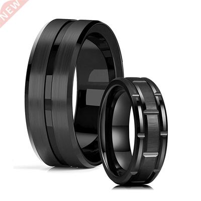 Classic Men's 8mm Black Tungsten Wedding Rings Double Groove