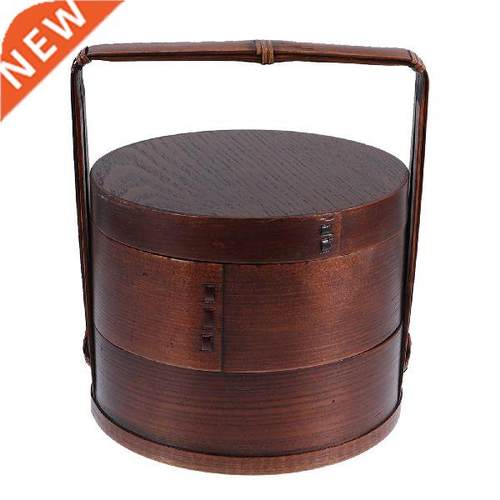 1Pc Wooden Food Box Portable Sushi Container Double Layer