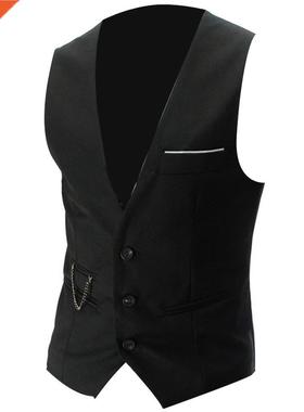 Vests Fashion Men Solid Color V Neck Sleeveless Button Pocke