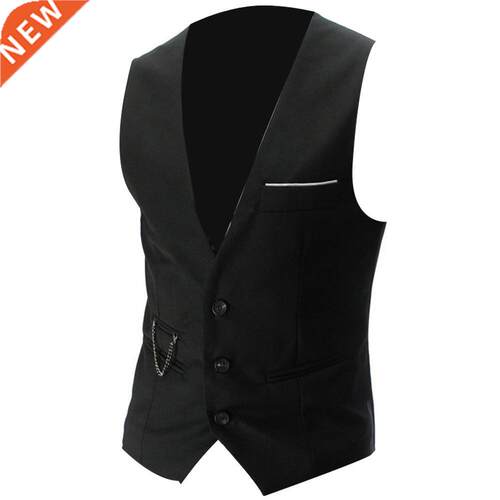 Vests Fashion Men Solid Color V Neck Sleeveless Button Pocke